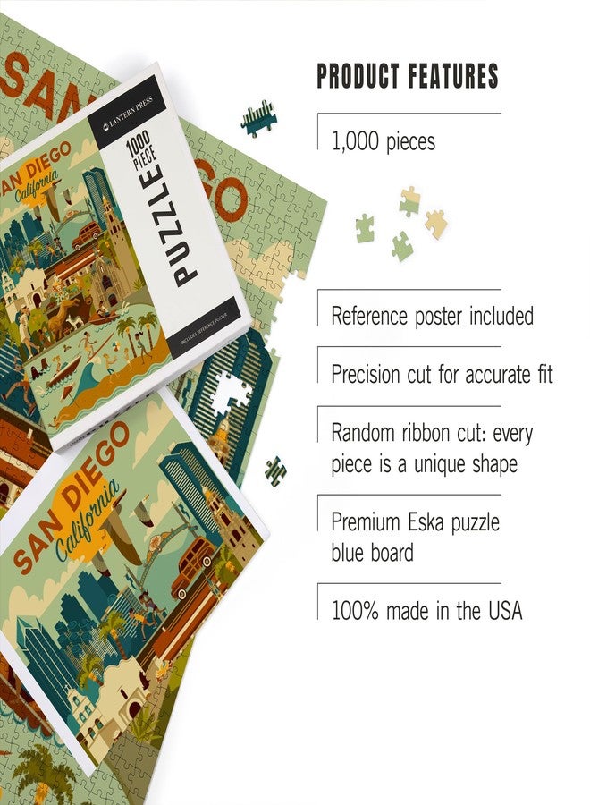 Lantern Press San Diego, California, Geometric, 1000 Piece Jigsaw Puzzle for Adults, Made in USA with Reference Poster - Image 3